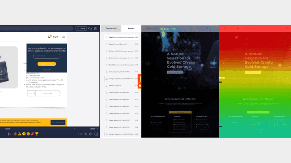 Session recordings and heatmap analysis of the CoolWallet Pro product page